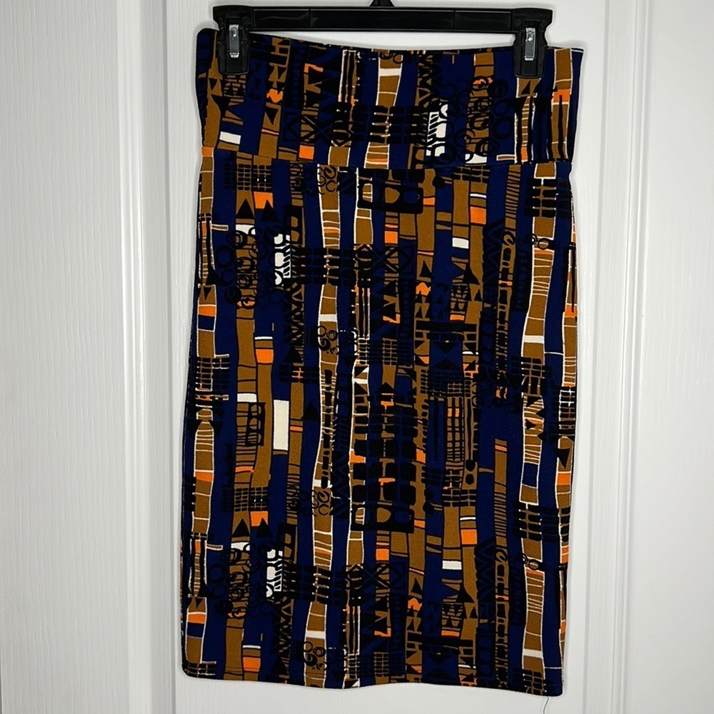 LuLaRoe pencil skirt abstract design blue orange black extra small